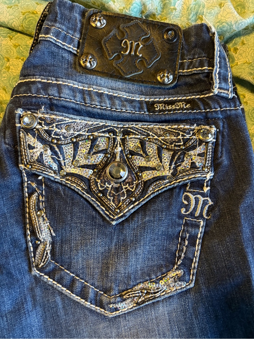 Miss Me Dark Blue Embroidered Boot Cut Jeans - Picture 2 of 3